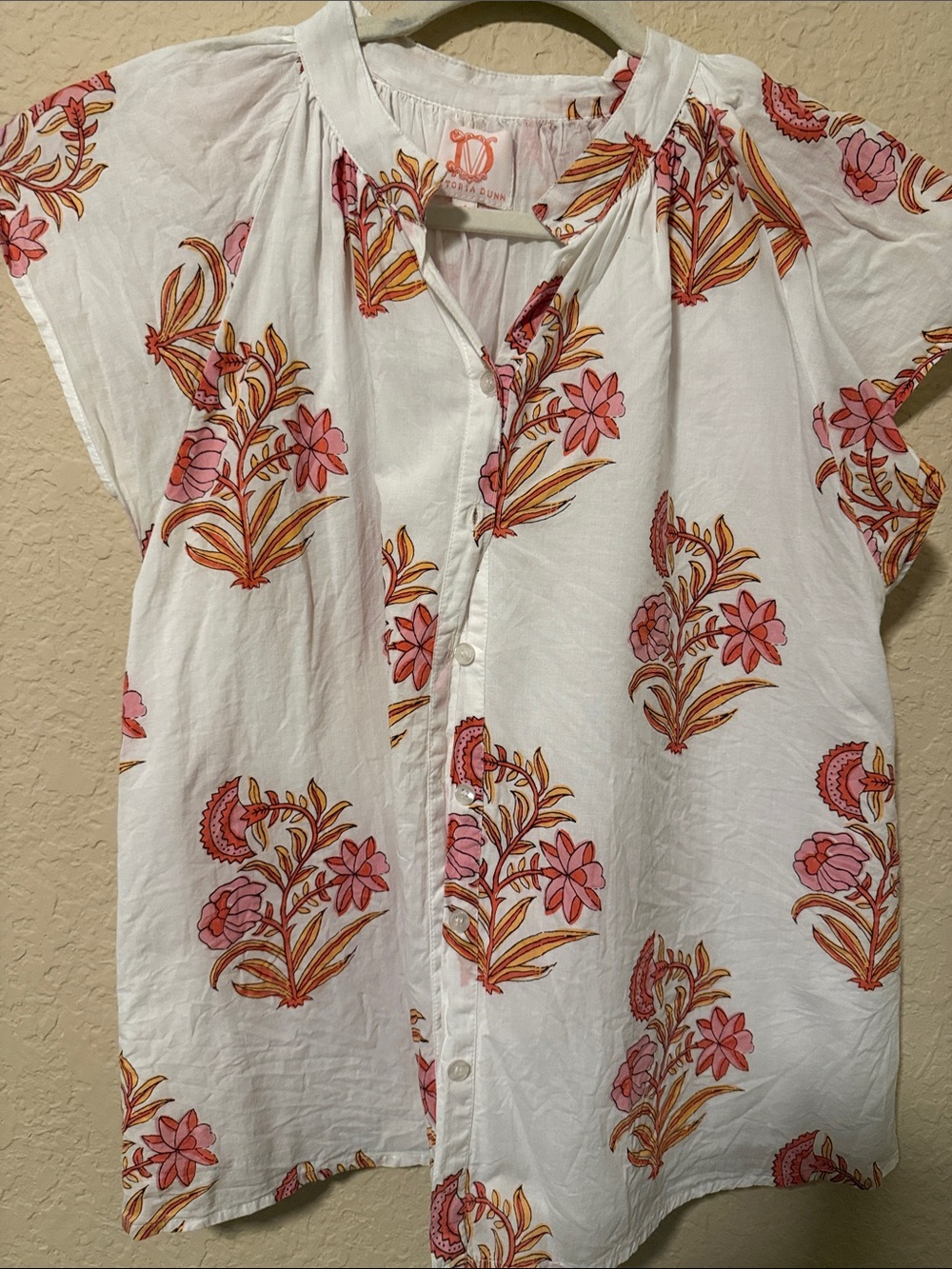 Victoria Dunn Floral Blouse - Pink and Orange size medium